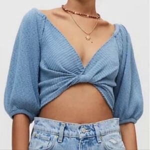 Urban Outfitters Blue boho textured twist front crop top XS